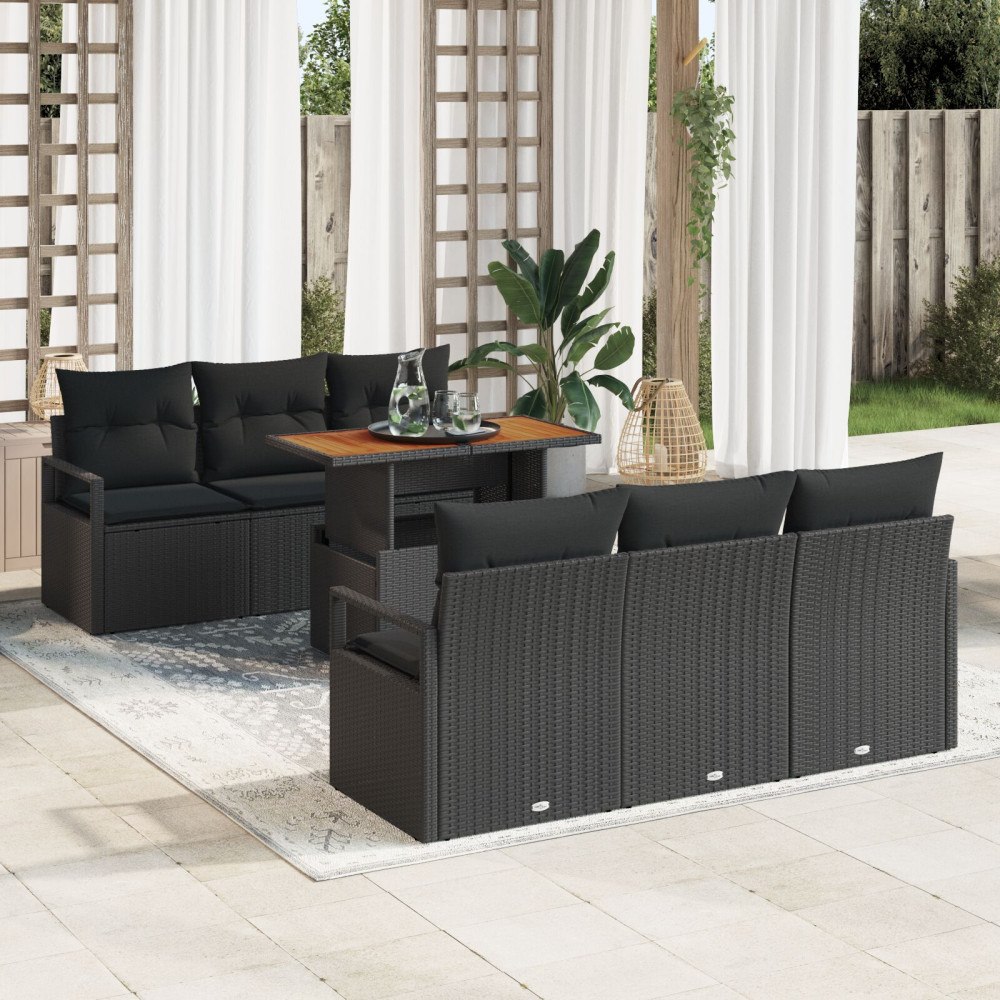 vidaXL Trädgårdsoffset 7 st Svart Poly rattan
