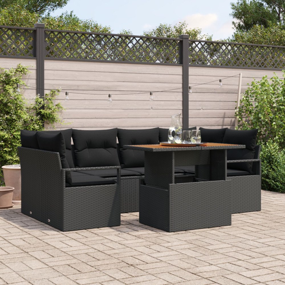 vidaXL Trädgårdsoffset 7 st Svart Poly rattan