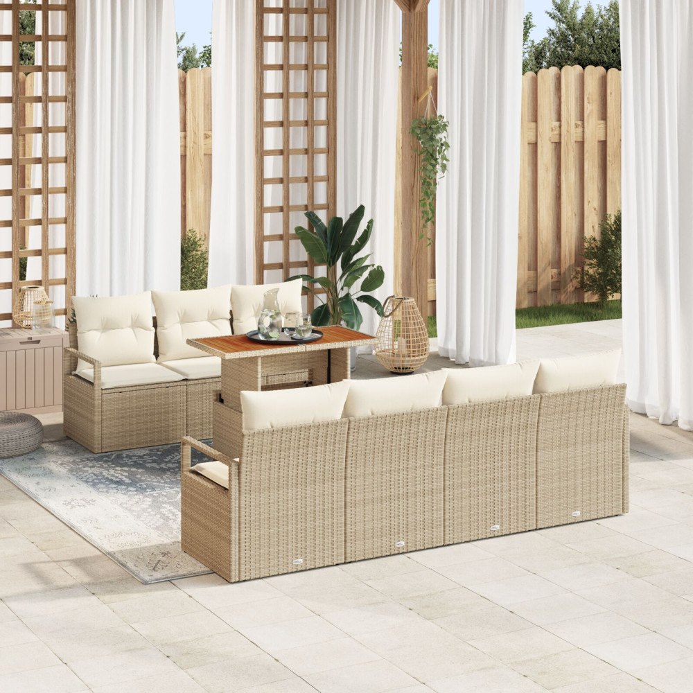 vidaXL Trädgårdsoffset 8 st Beige Poly rattan