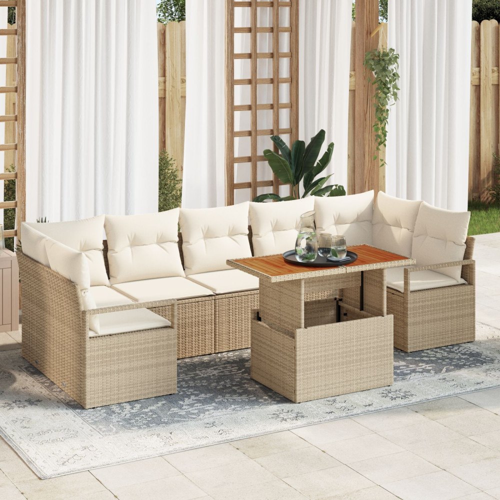 vidaXL Trädgårdsoffset 8 st Beige Poly rattan
