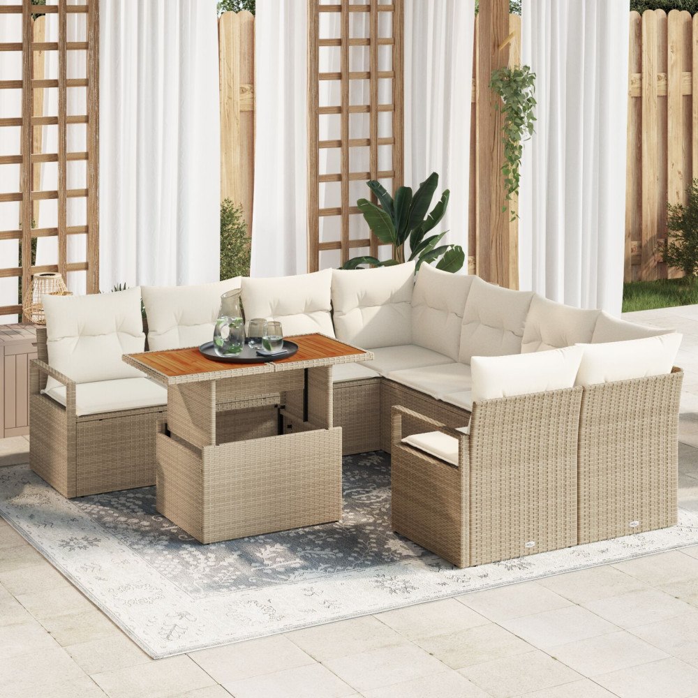 vidaXL Trädgårdsoffset 9 st Beige Poly rattan