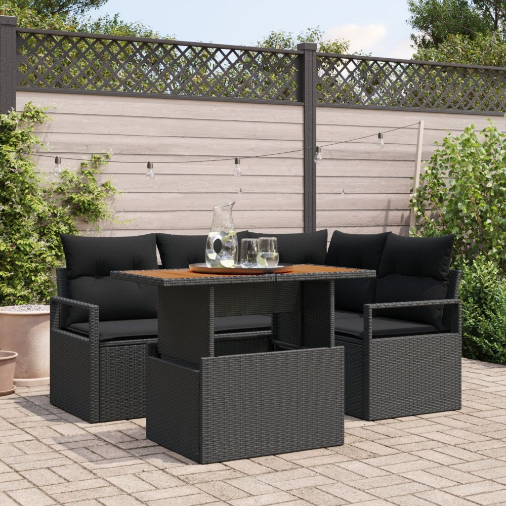 vidaXL Trädgårdsoffset 5 st Svart Poly rattan