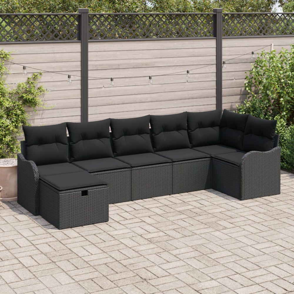 vidaXL Soffset 7 st 7-Antal sittplatser Svart konstrotting