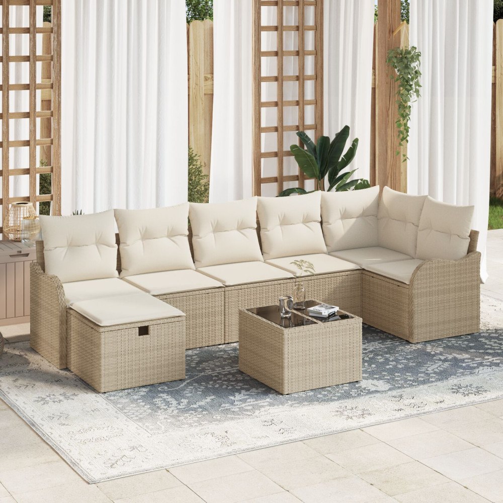 vidaXL Soffset med kudde Beige och gräddfärgad konstrotting