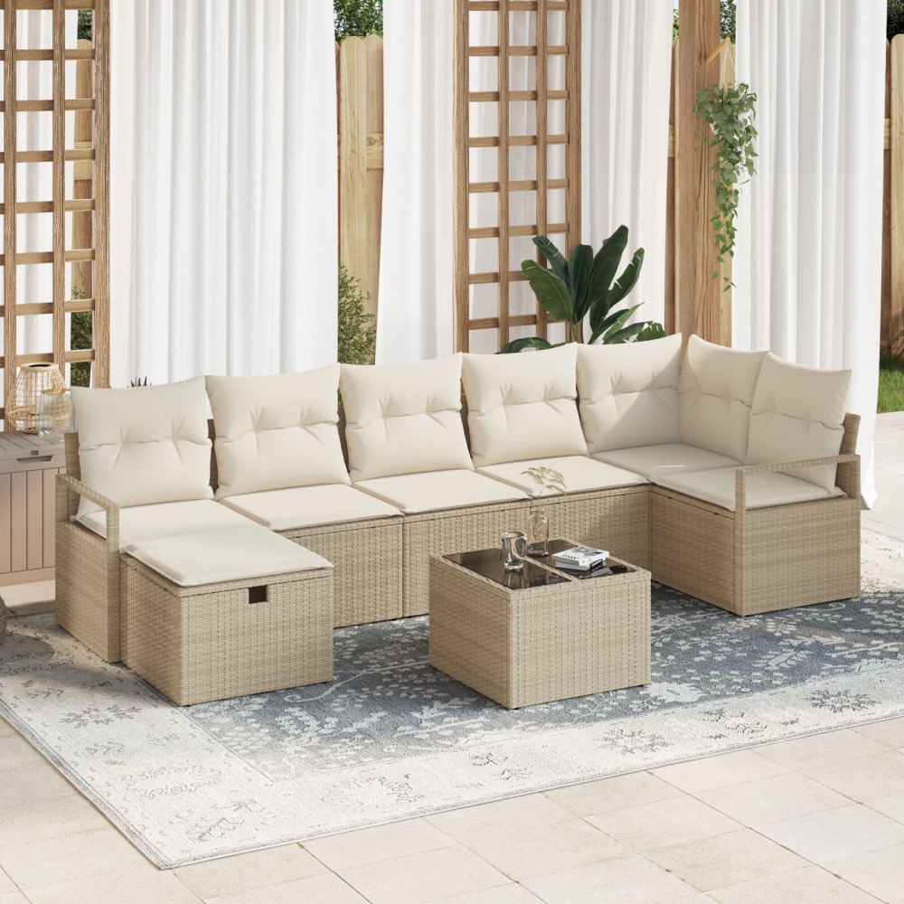 vidaXL Soffset 8 st Beige och gräddfärgad konstrotting