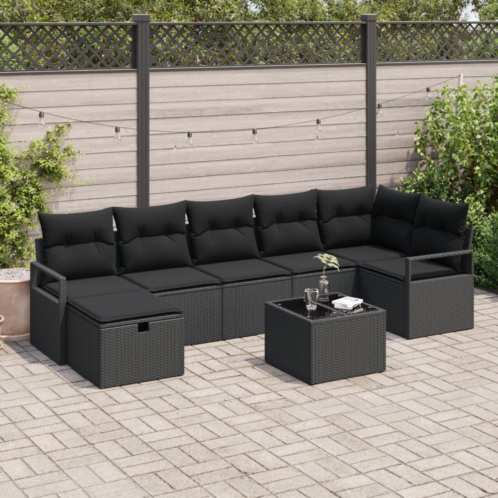 vidaXL Soffset 8 st 7-Antal sittplatser Svart konstrotting