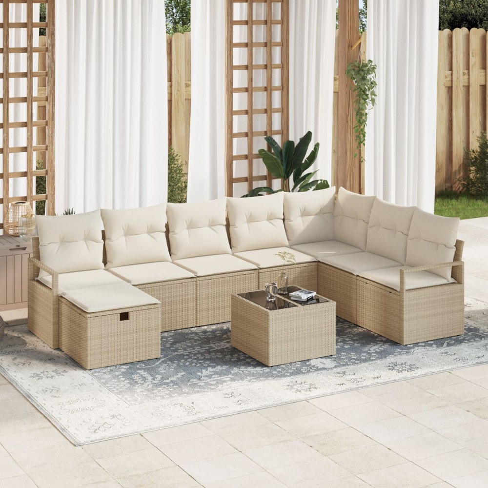 vidaXL Soffset 9 st 8-Antal sittplatser Beige och gräddfärgad
