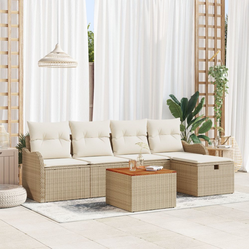 vidaXL Trädgårdsoffset 6 st Beige konstrotting