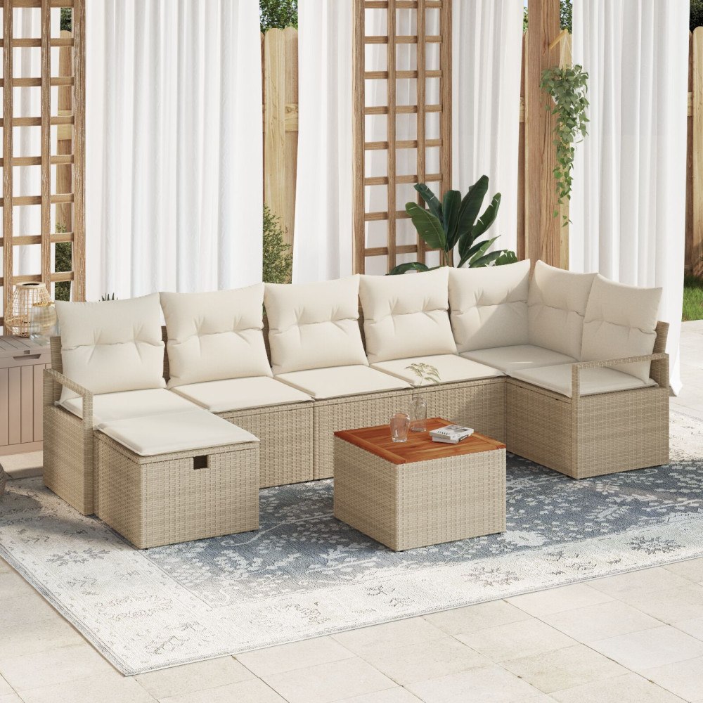 vidaXL Trädgårdsoffset 8 st Beige konstrotting
