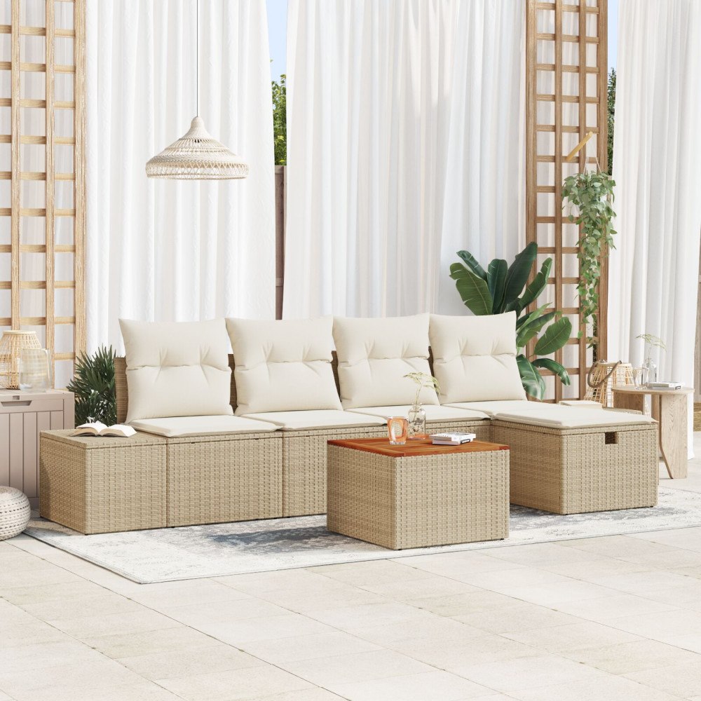 vidaXL Trädgårdsoffset 6 st Beige konstrotting