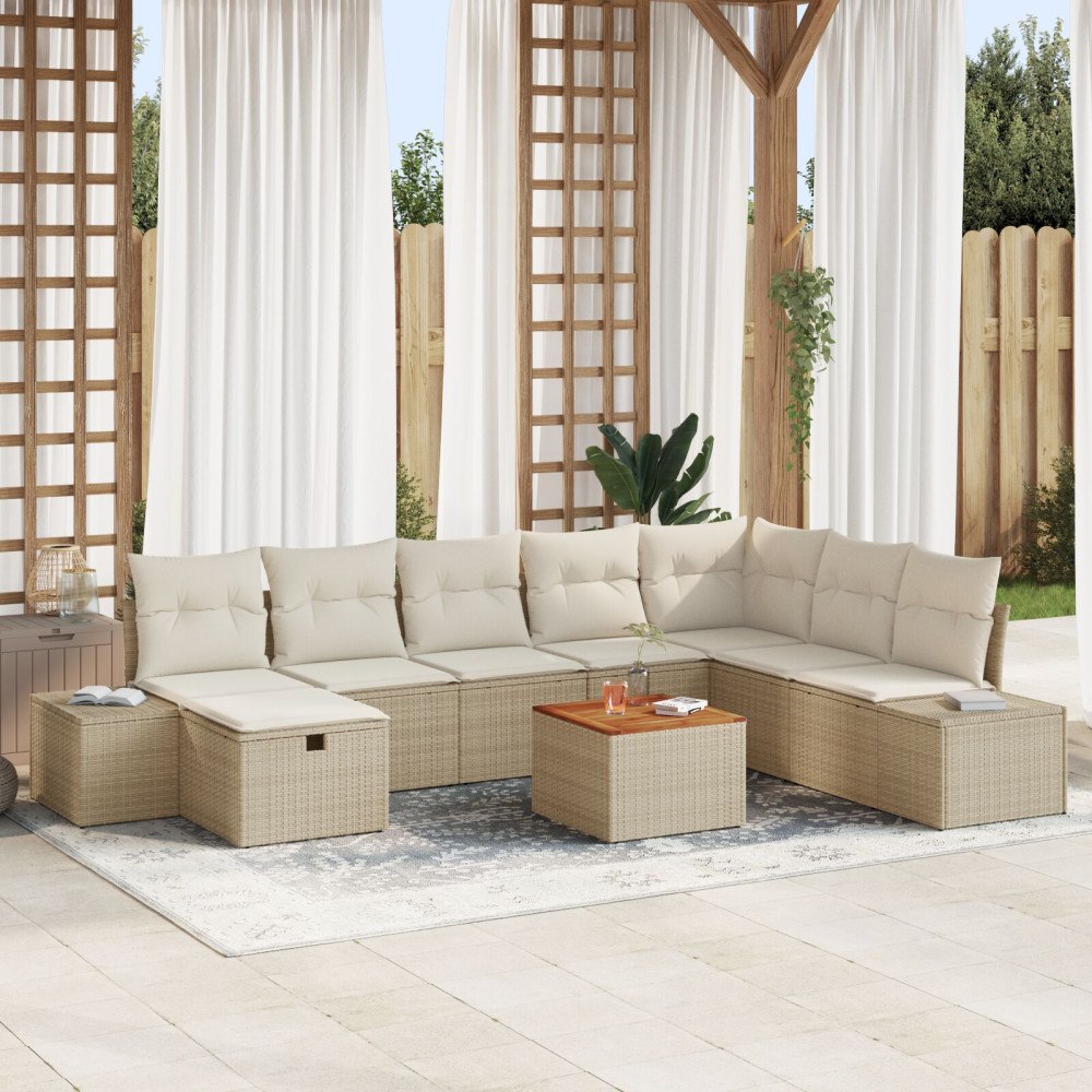 vidaXL Trädgårdsoffset 9 st Beige konstrotting