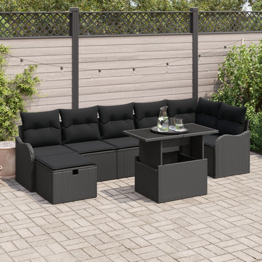 vidaXL Trädgårdsoffset 8 st Svart Poly rattan