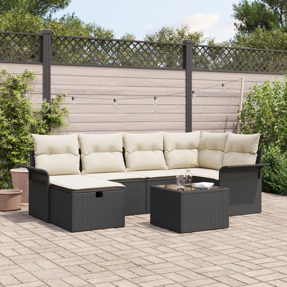 vidaXL Trädgårdsoffset 7 st Poly rattan