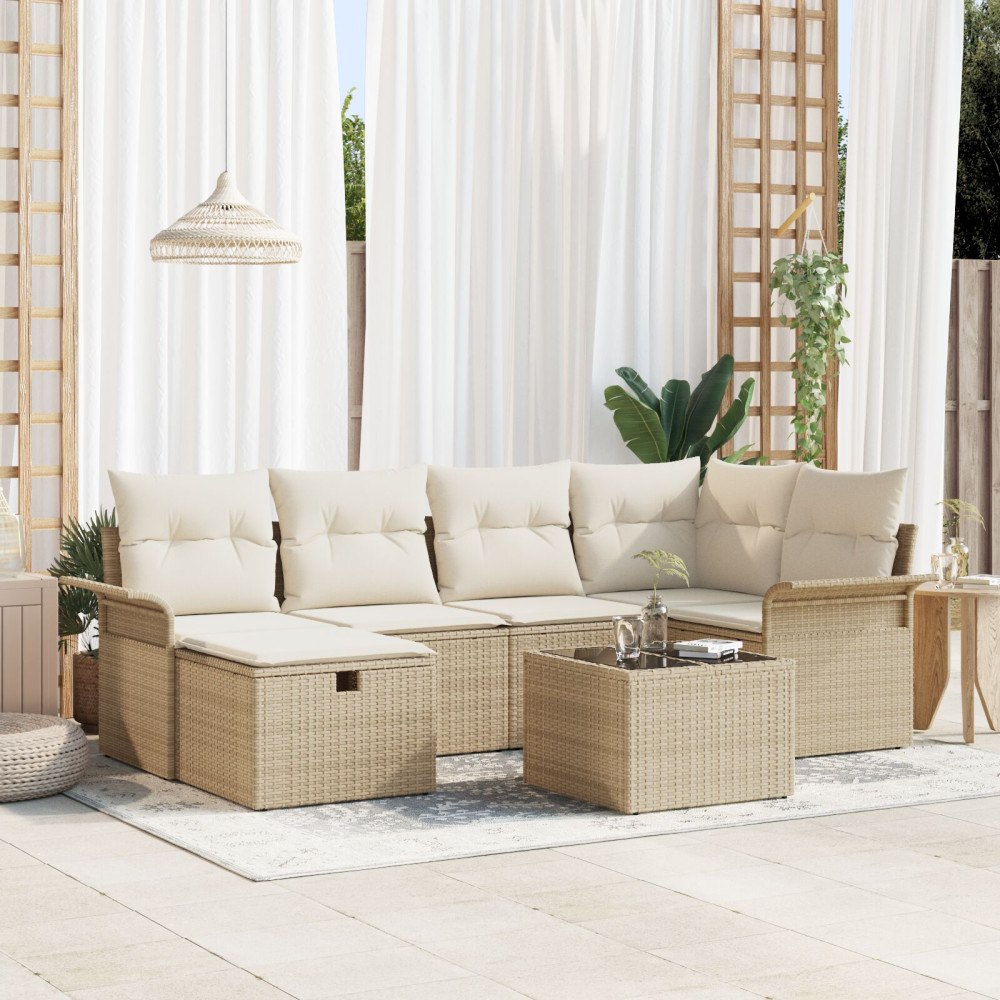 vidaXL Trädgårdsoffset 7 st Poly rattan