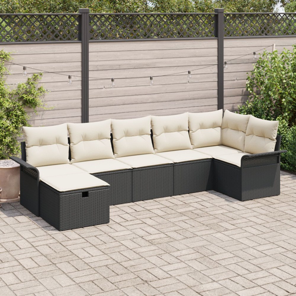vidaXL Trädgårdsoffset 7 st Poly rattan