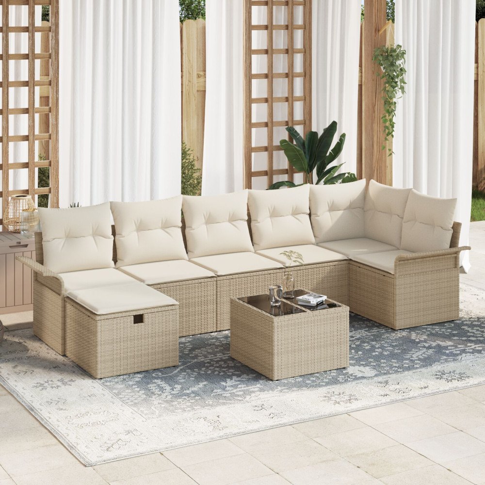 vidaXL 8-delat trädgårdssofa set med kuddar Beige Poly Rattan