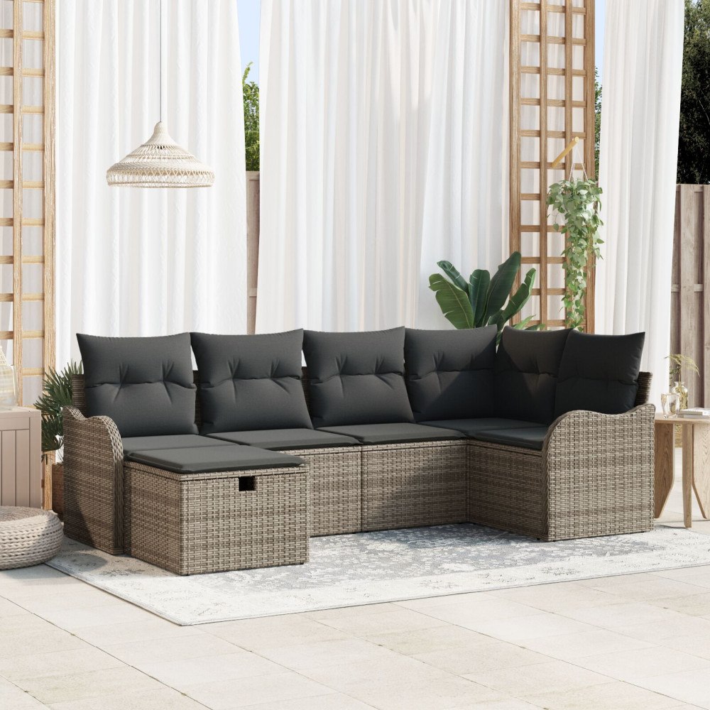 vidaXL Trädgårdsoffset 6 st Poly rattan