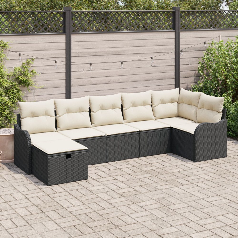 vidaXL Trädgårdsoffset 7 st Poly rattan