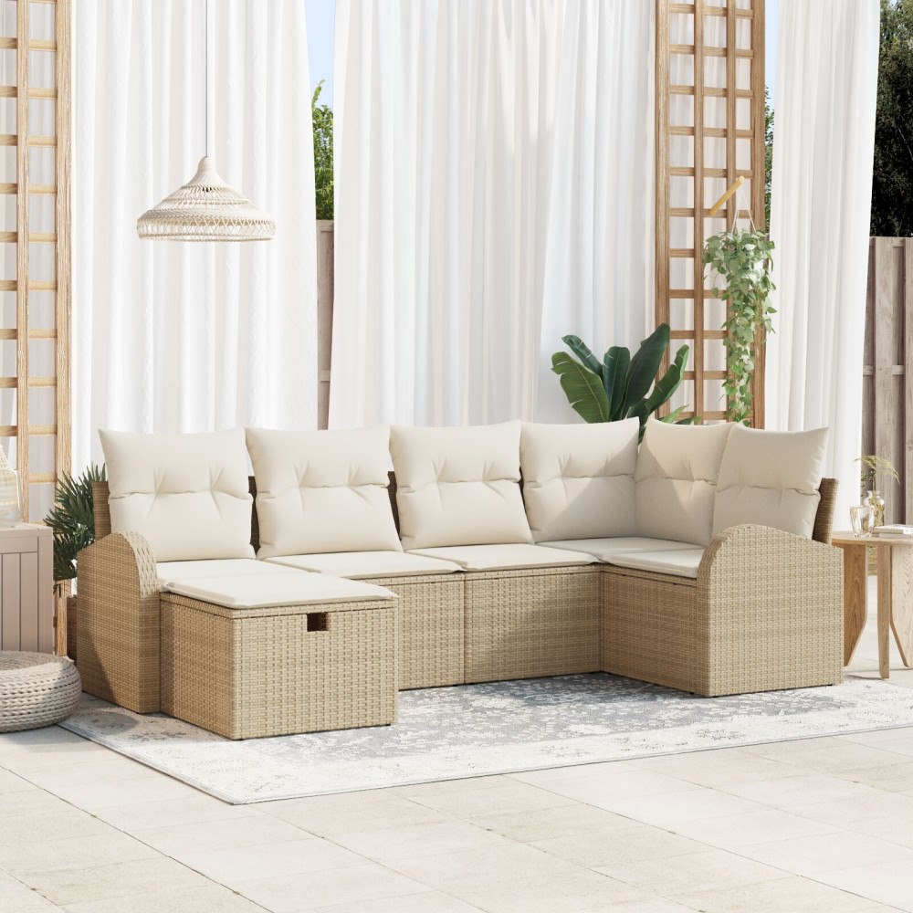 vidaXL Trädgårdsoffset 6 st Beige konstrotting
