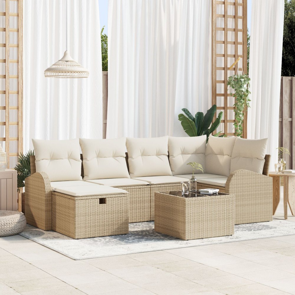 vidaXL Trädgårdsoffset 7 st Beige konstrotting