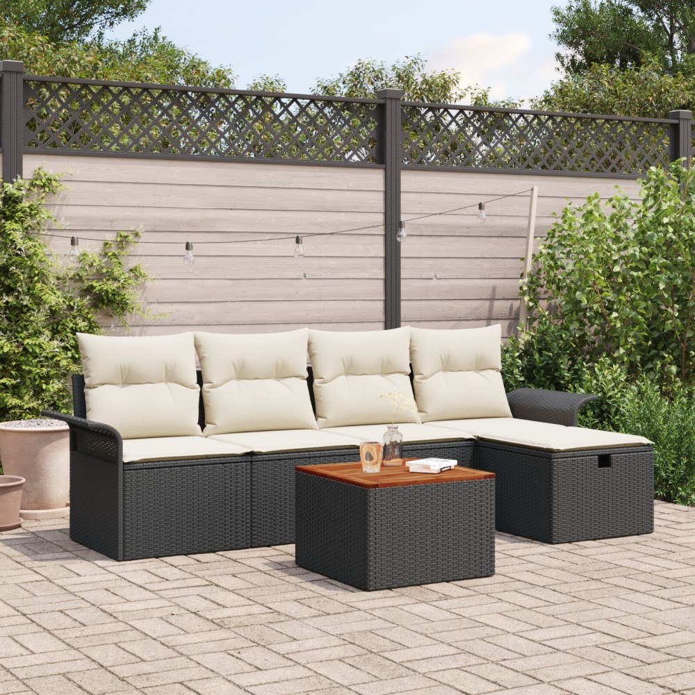 vidaXL Trädgårdsoffset 6 st Svart Poly rattan