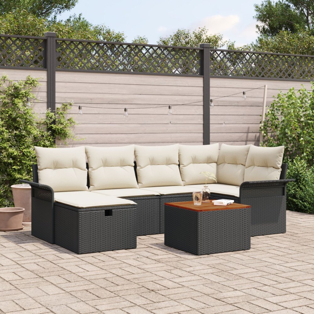 vidaXL Trädgårdsoffset 7 st Svart Poly rattan