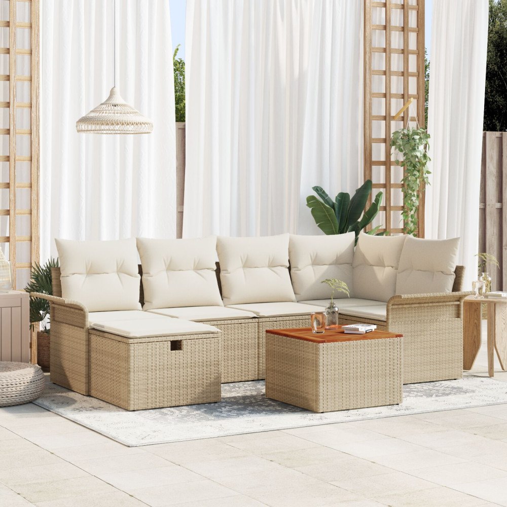 vidaXL Trädgårdsoffset 7 st Beige Poly rattan
