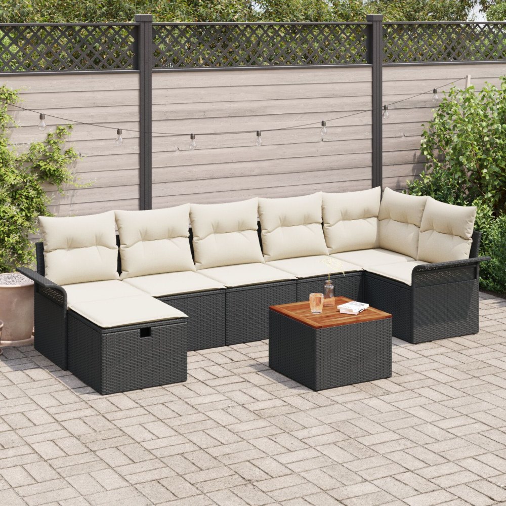 vidaXL Trädgårdsoffset 8 st Svart Poly rattan