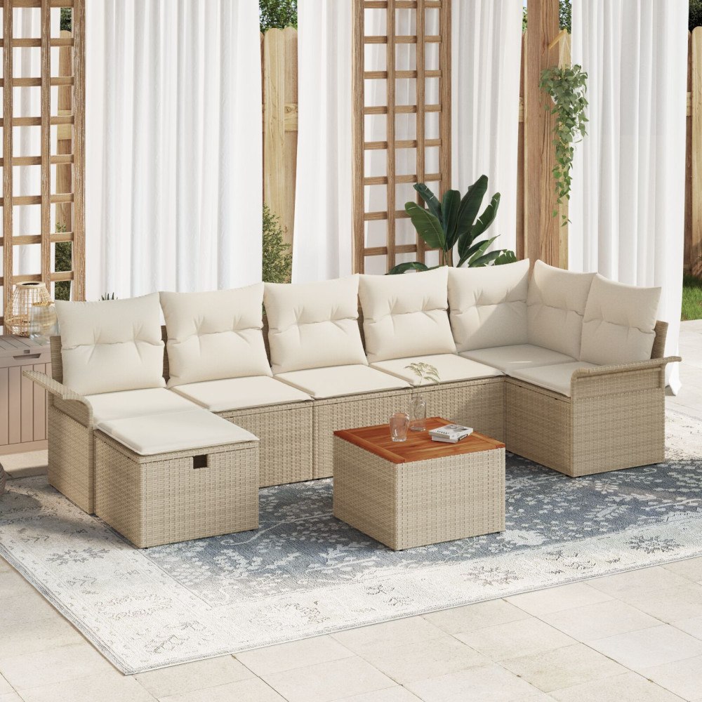 vidaXL 8-delars trädgårdsoffaset med kuddar beige poly-rotning