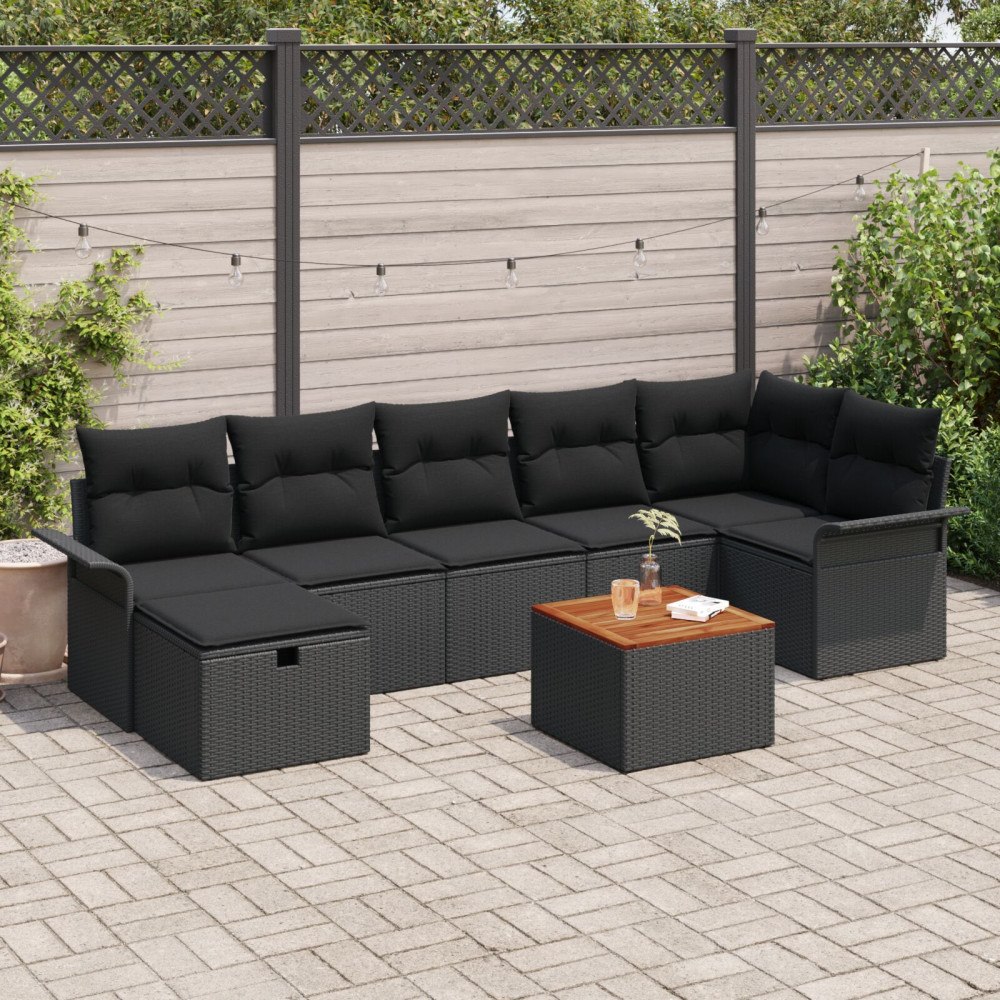 vidaXL Trädgårdsoffset 8 st Svart Poly rattan
