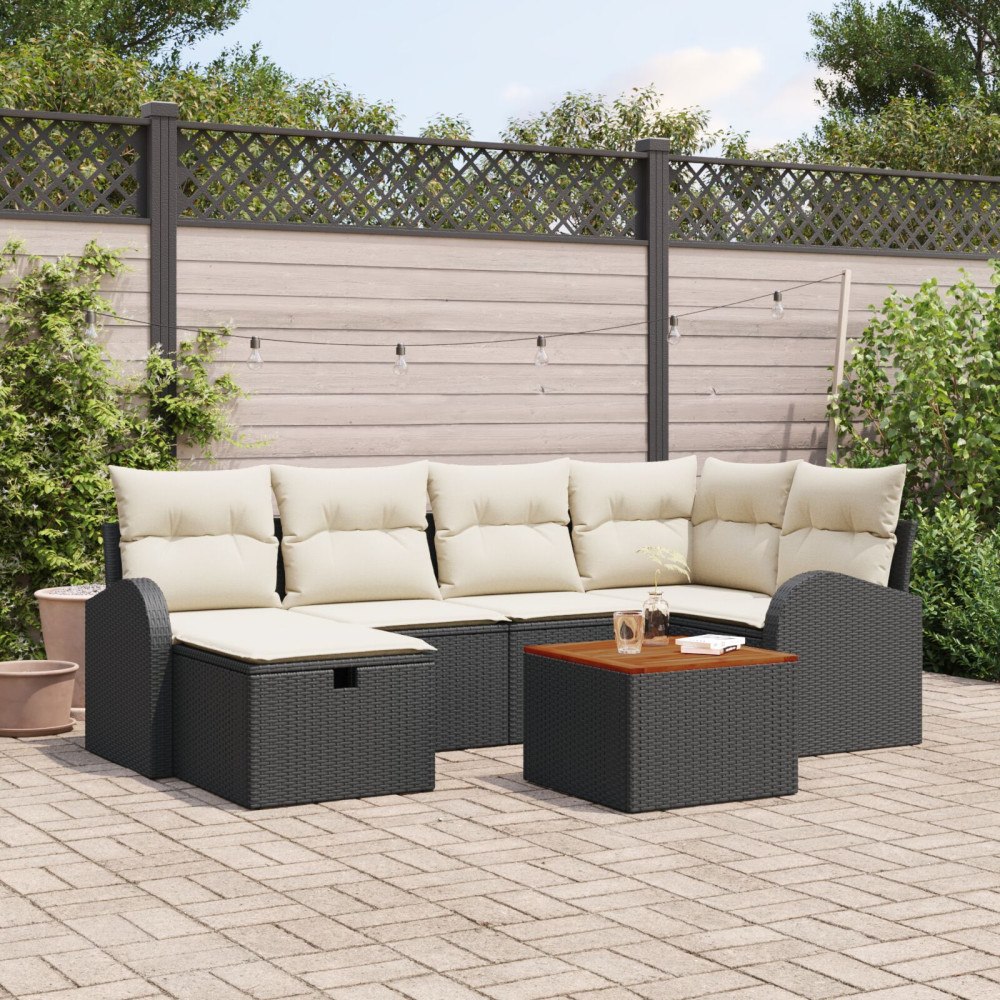 vidaXL Trädgårdsoffset 7 st Svart Poly rattan