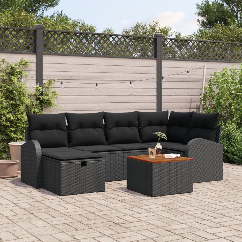 vidaXL Trädgårdsoffset 7 st Svart Poly rattan