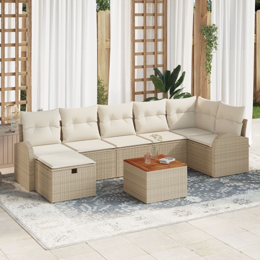 vidaXL 8-delat trädgårdsoffset med kuddar beige poly rotting