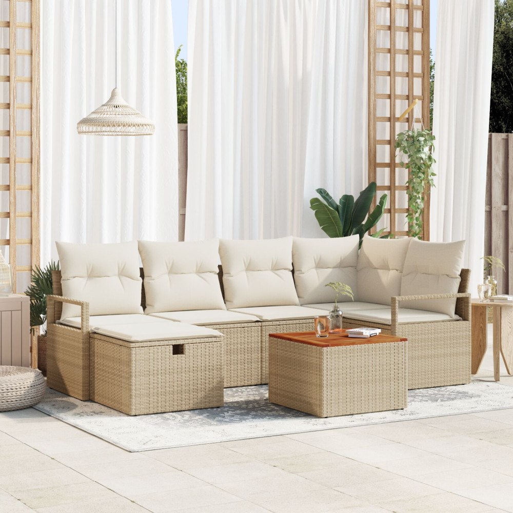 vidaXL Trädgårdsoffset 7 st Beige Poly rattan
