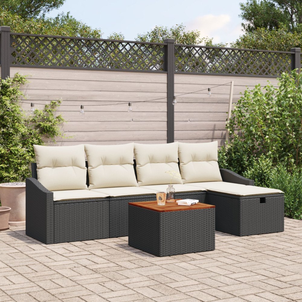 vidaXL Trädgårdsoffset 6 st Svart Poly rattan