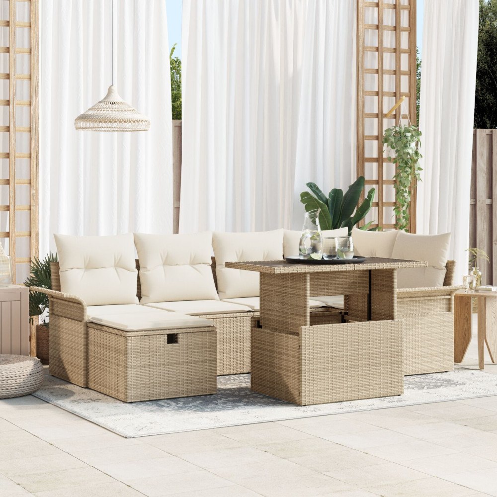 vidaXL Trädgårdsoffset 7 st Beige konstrotting