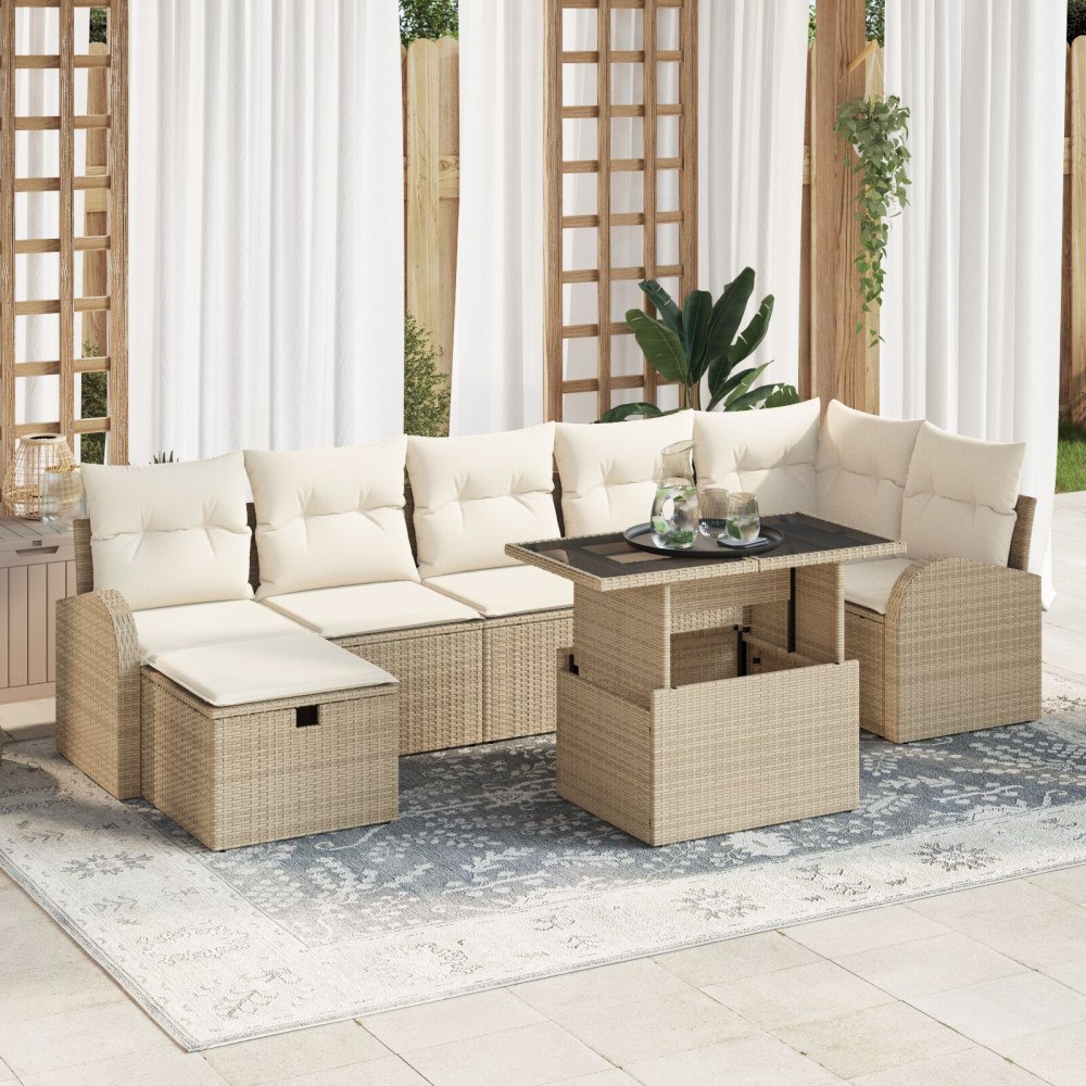 vidaXL 8-delat trädgårdsoffaset med kuddar Beige Poly Rottning