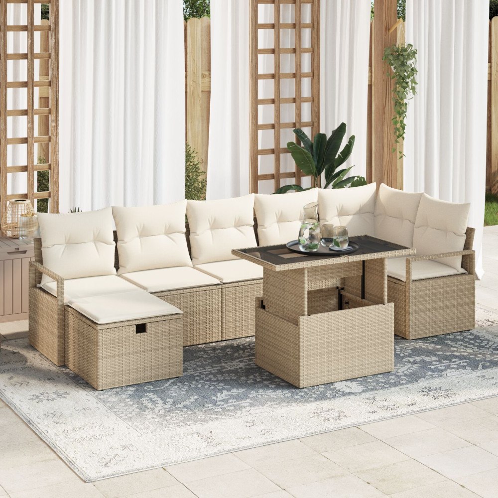 vidaXL 8-delat Trädgårdsoffset med kuddar Beige Poly Rottning