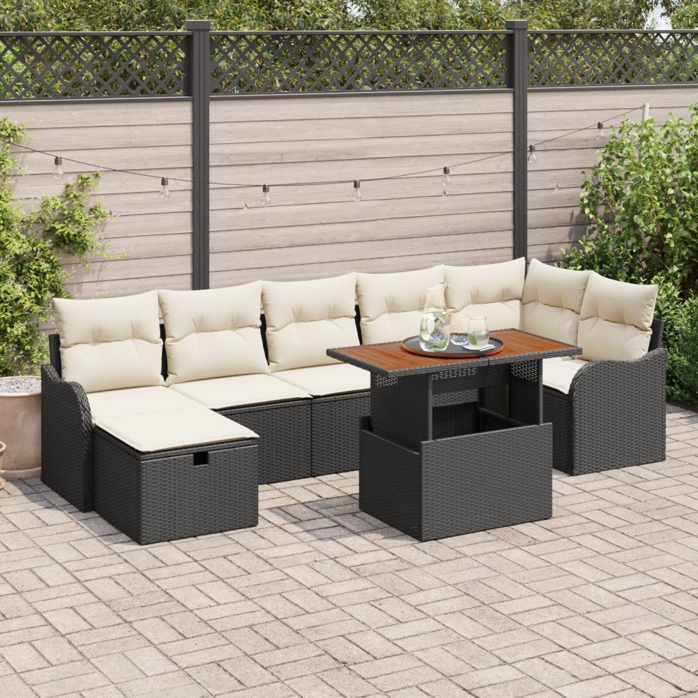 vidaXL Trädgårdsoffset 8 st Svart Poly rattan