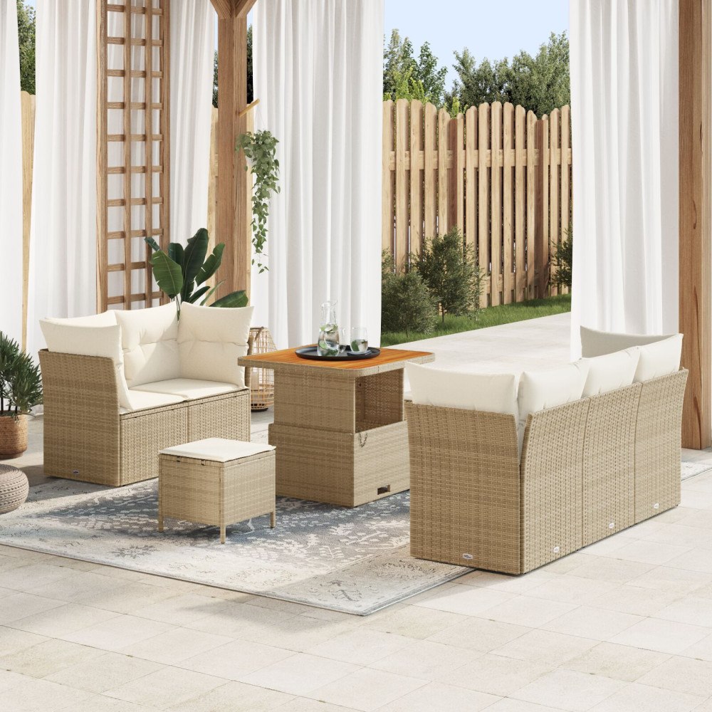 vidaXL Trädgårdsoffset 8 st Beige konstrotting