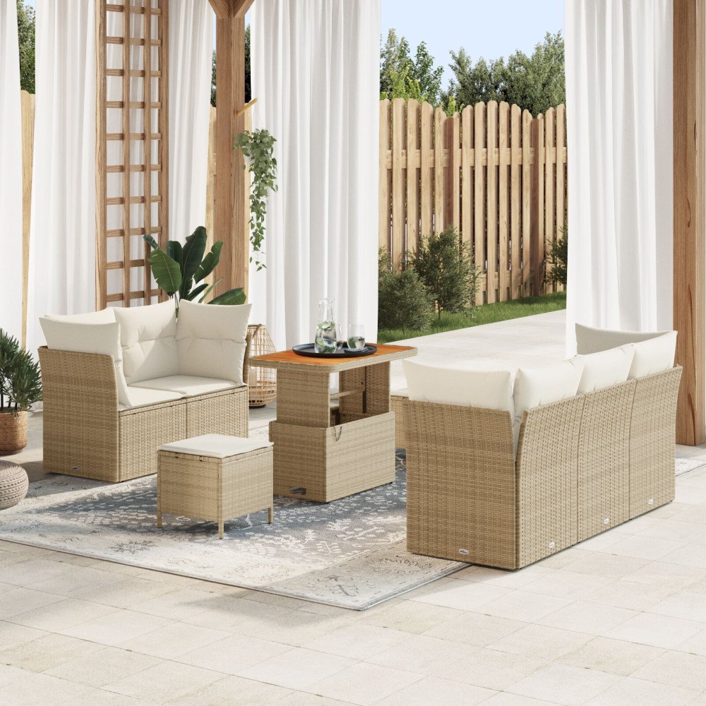 vidaXL Trädgårdsoffset 8 st Beige konstrotting
