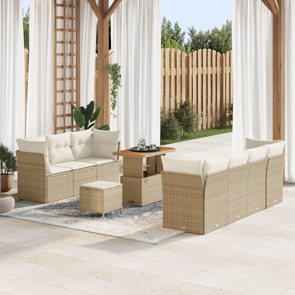 vidaXL Trädgårdsoffset 10 st Beige konstrotting