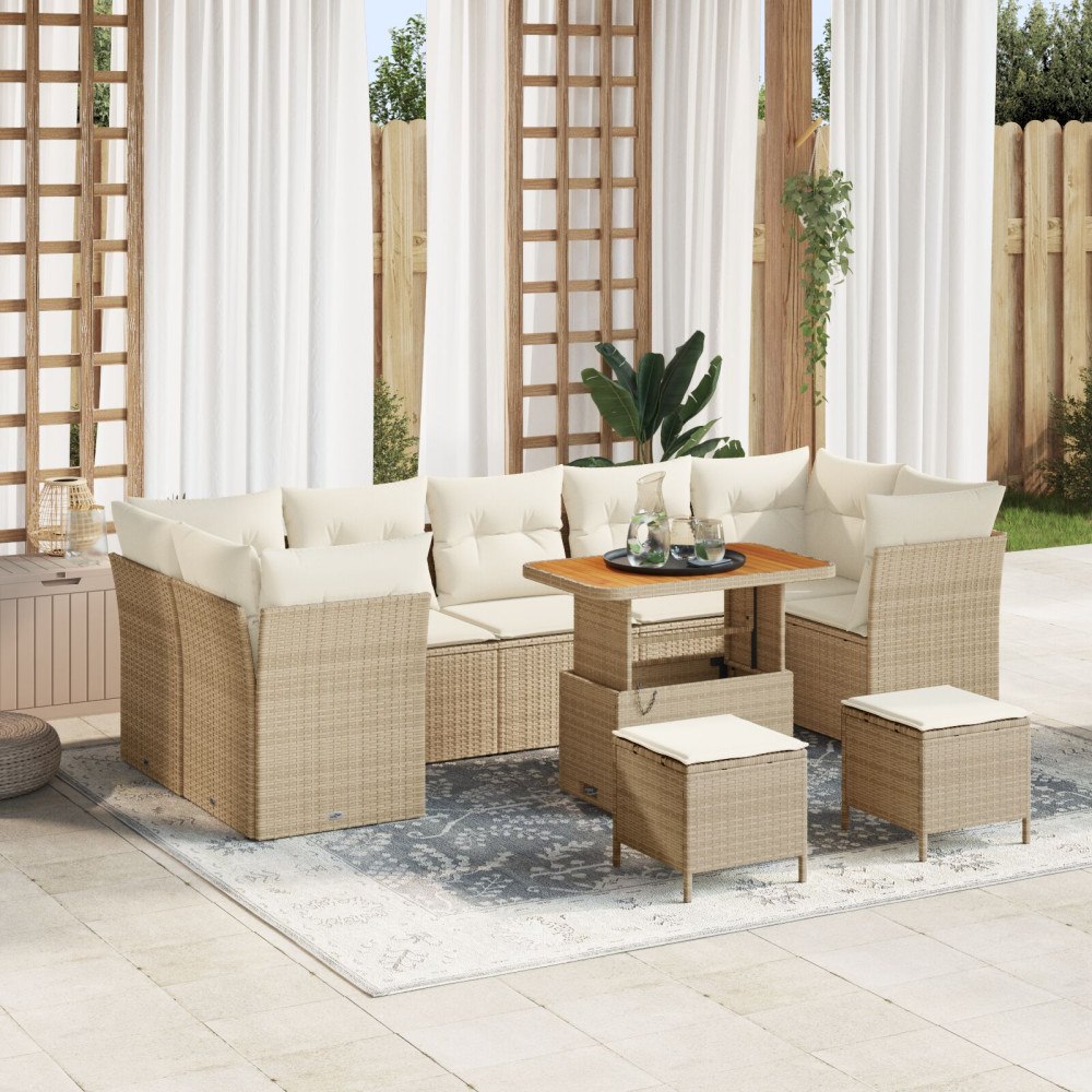 vidaXL Trädgårdsoffset 10 pcs Beige konstrotting