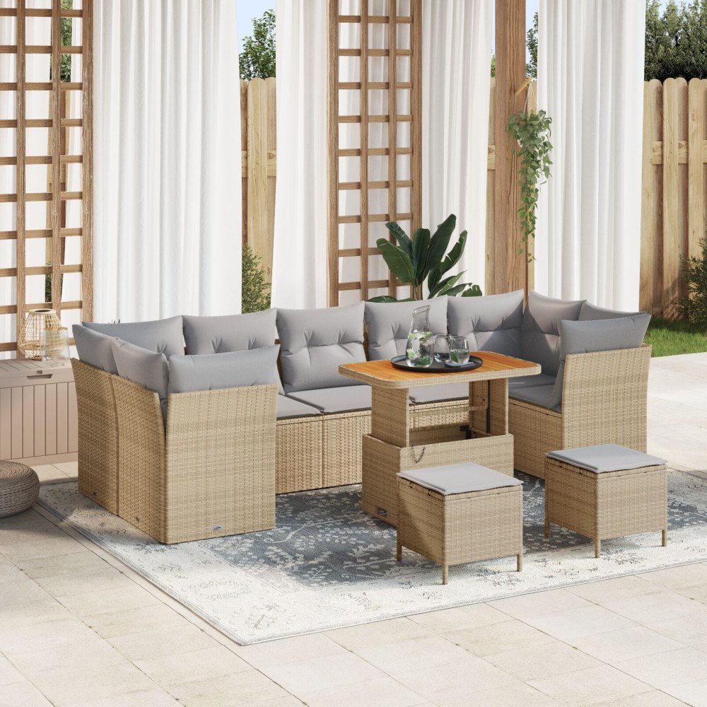 vidaXL Trädgårdsoffset 10 pcs Beige konstrotting