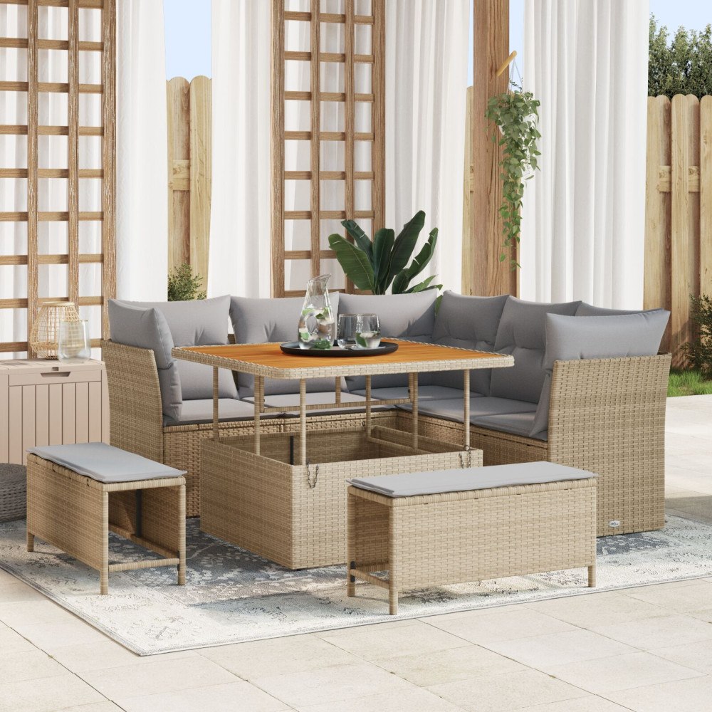 vidaXL Trädgårdsoffset 8 st Beige konstrotting
