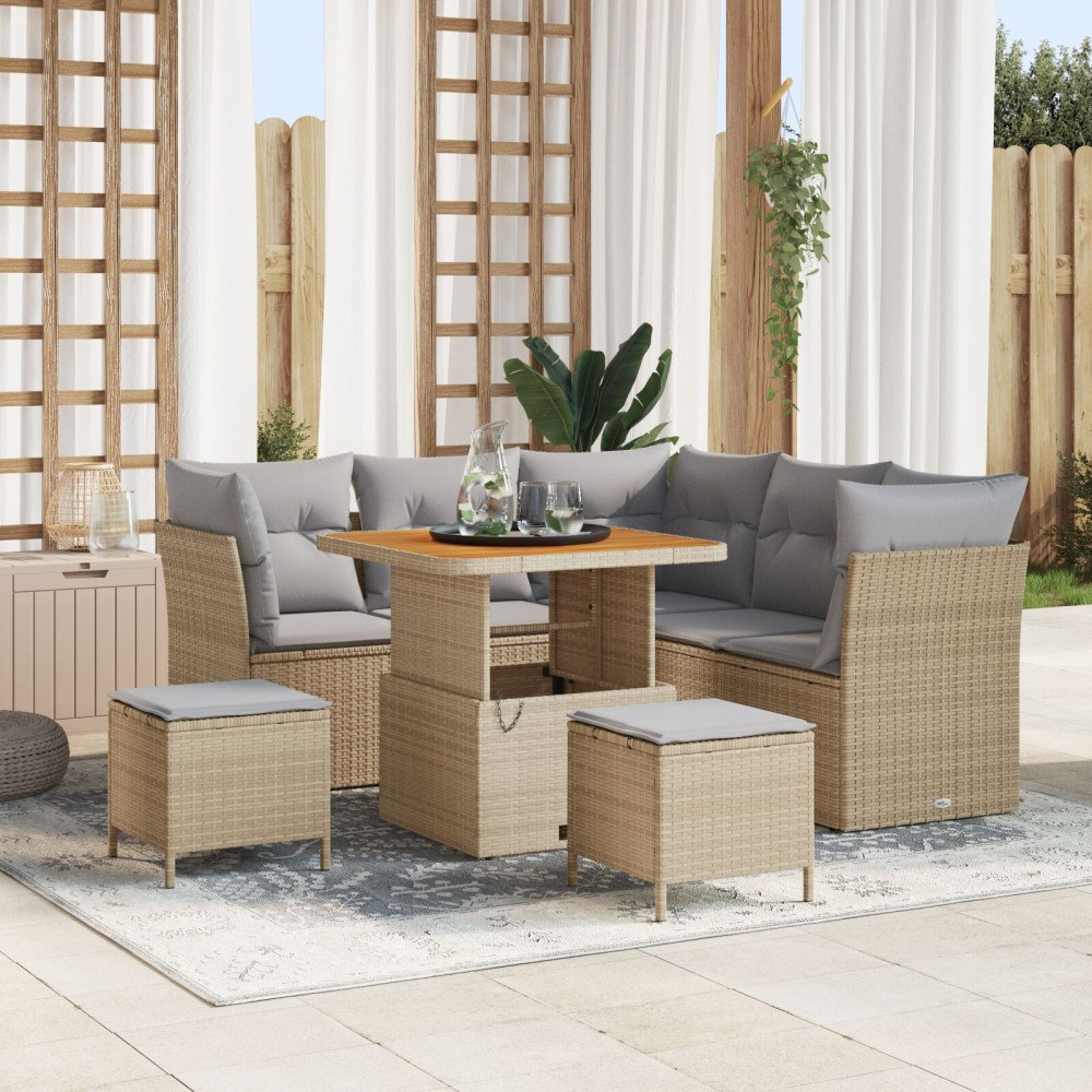 vidaXL Trädgårdsoffset 8 st Beige konstrotting