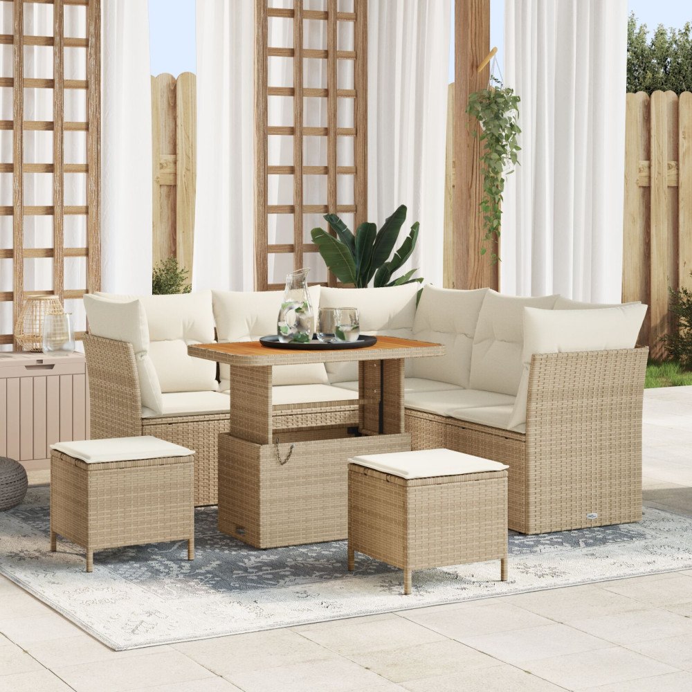 vidaXL Trädgårdsoffset 8 st Beige konstrotting