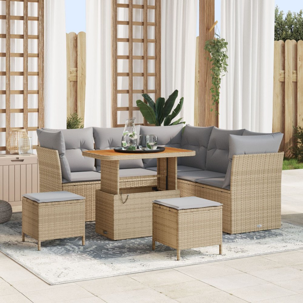 vidaXL Trädgårdsoffset 8 st Beige konstrotting