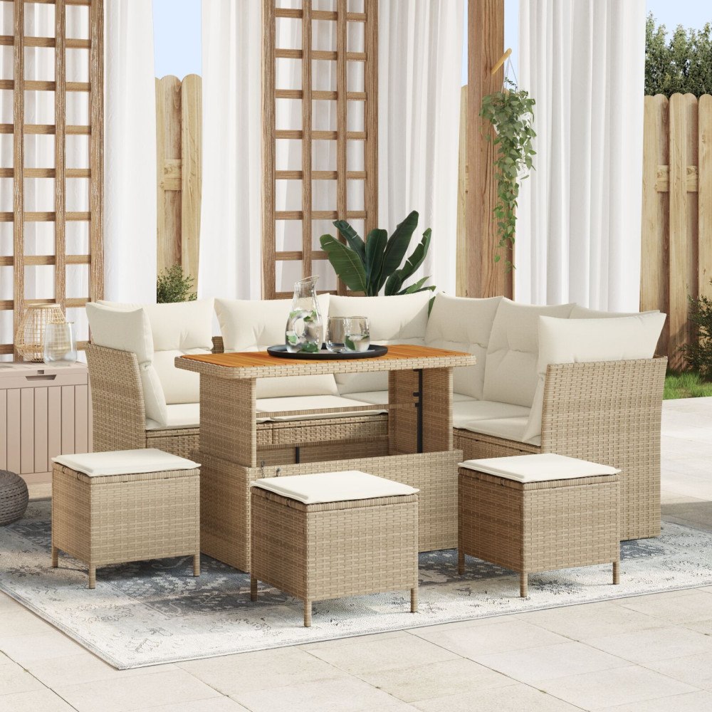 vidaXL Trädgårdsoffset 9 st Beige konstrotting