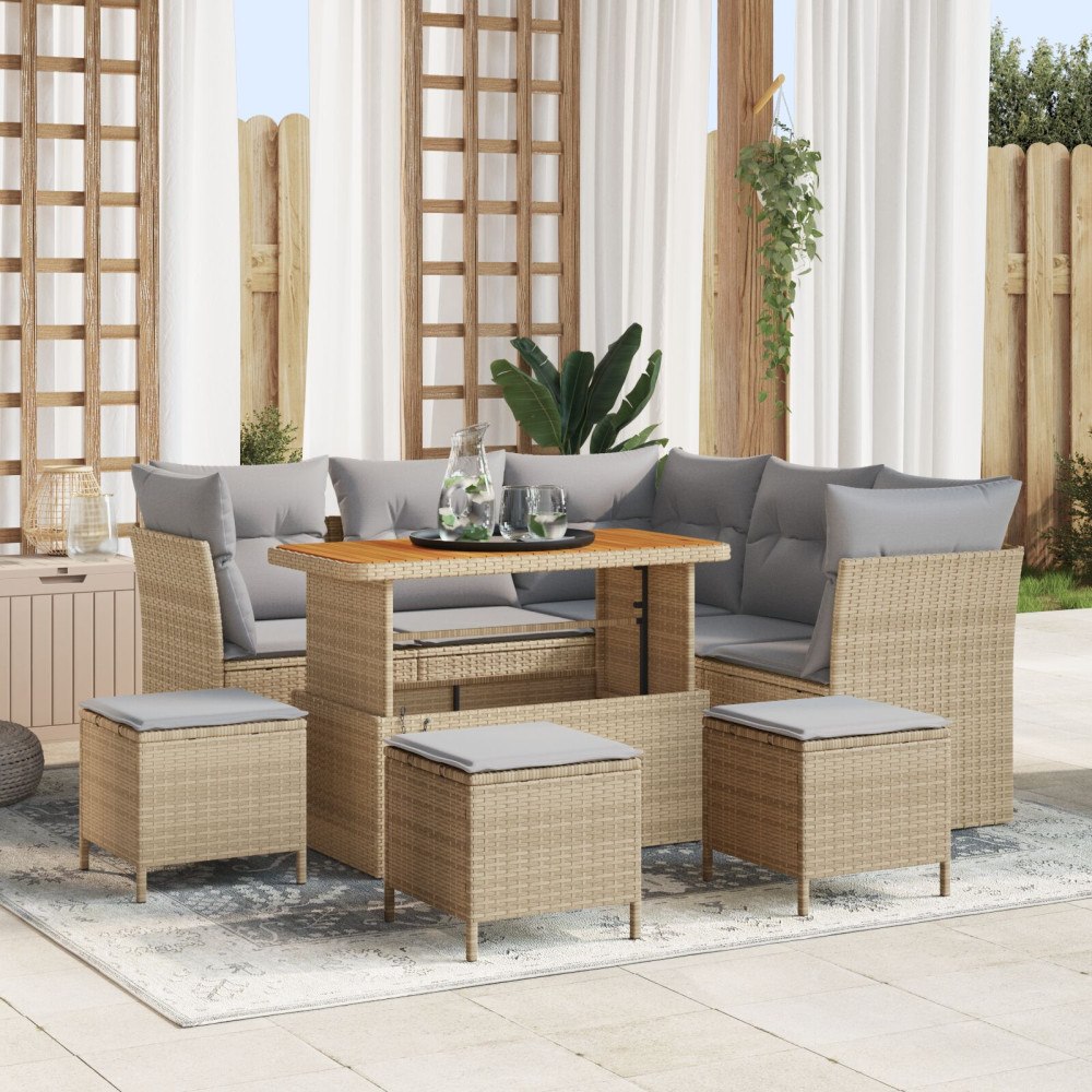 vidaXL Trädgårdsoffset 9 st Beige konstrotting